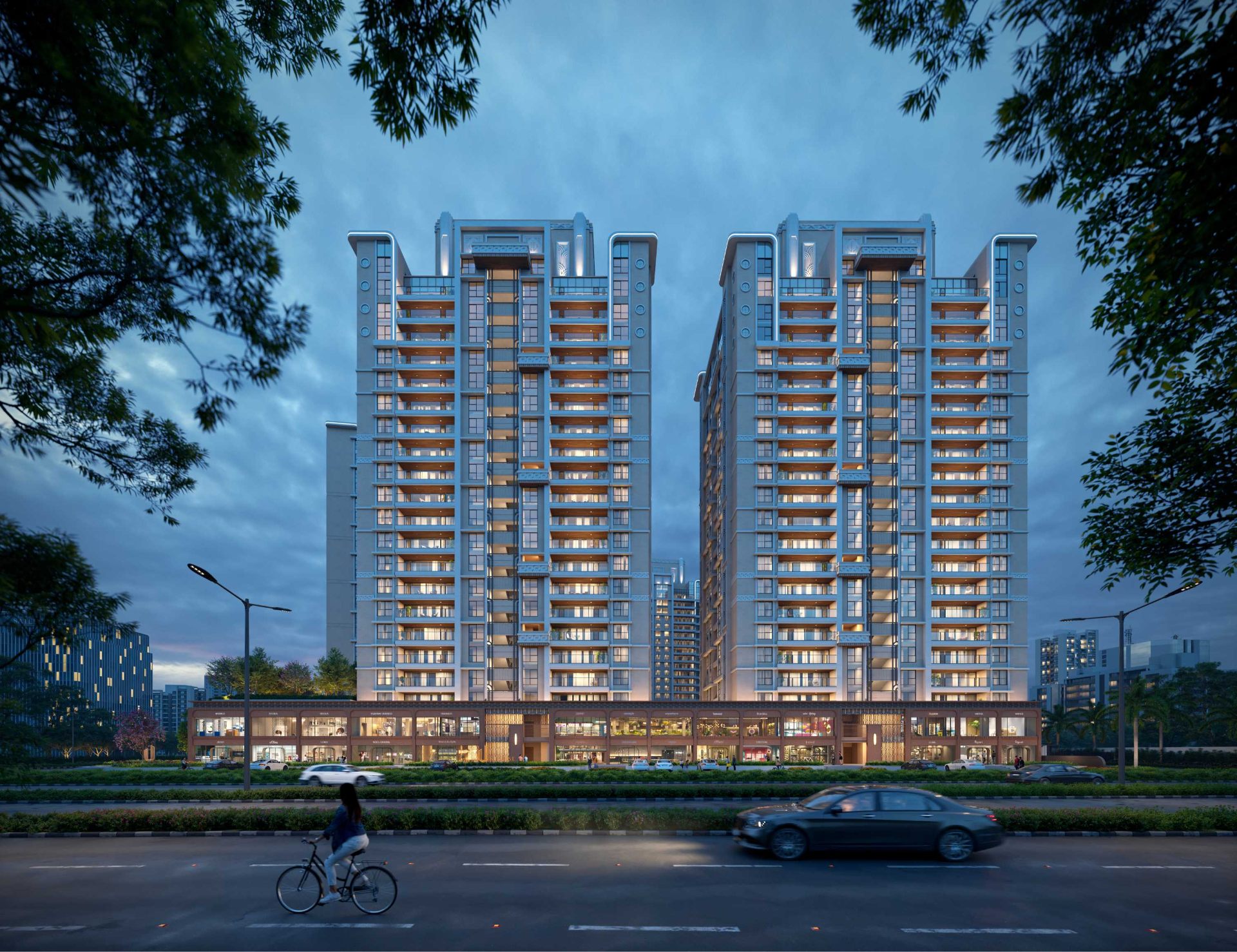 The Universe by Venus, exterior render at dusk